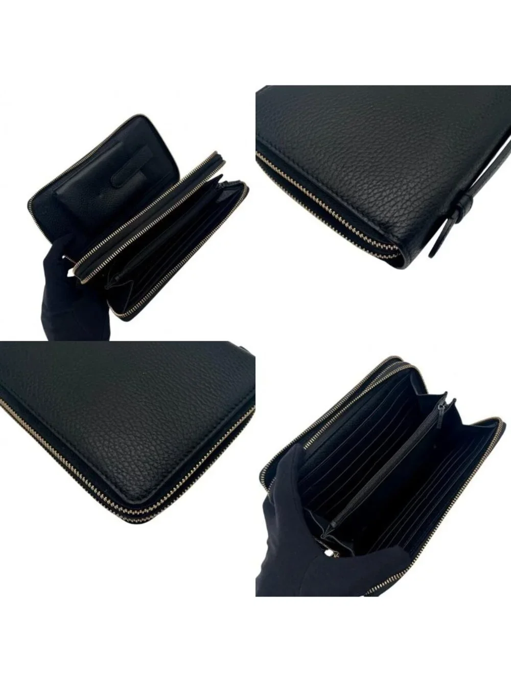 Gucci Wallet Swing Travel Case Bifold Double Zipper Zip Around Leather Black